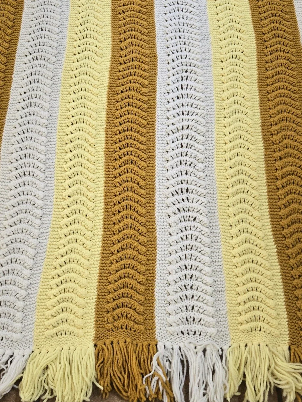 Striped Crochet Throw Blanket in Mustard, Yellow & White